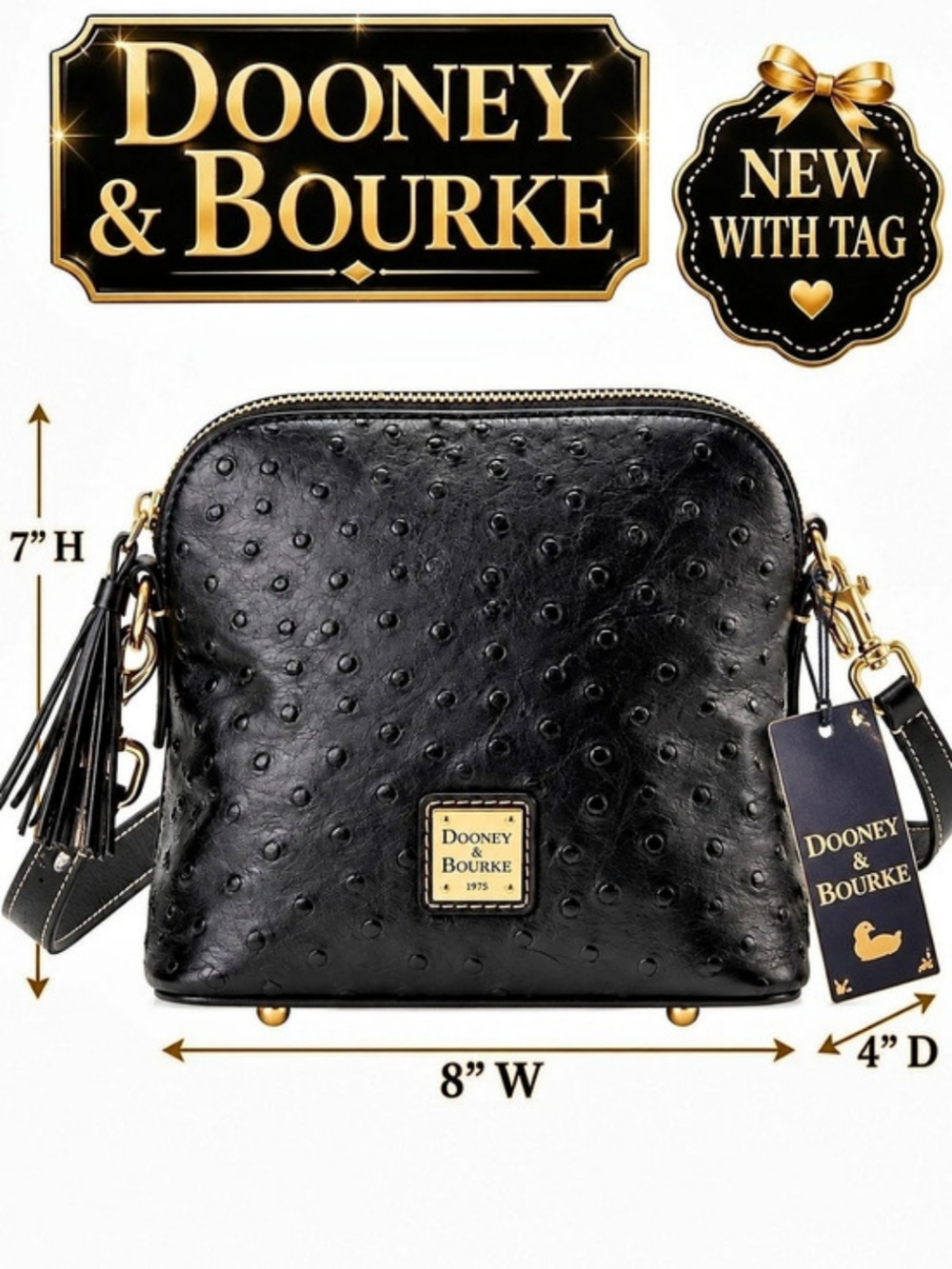 Dooney & Bourke NEW Ostrich Domed Crossbody Black Crossbody